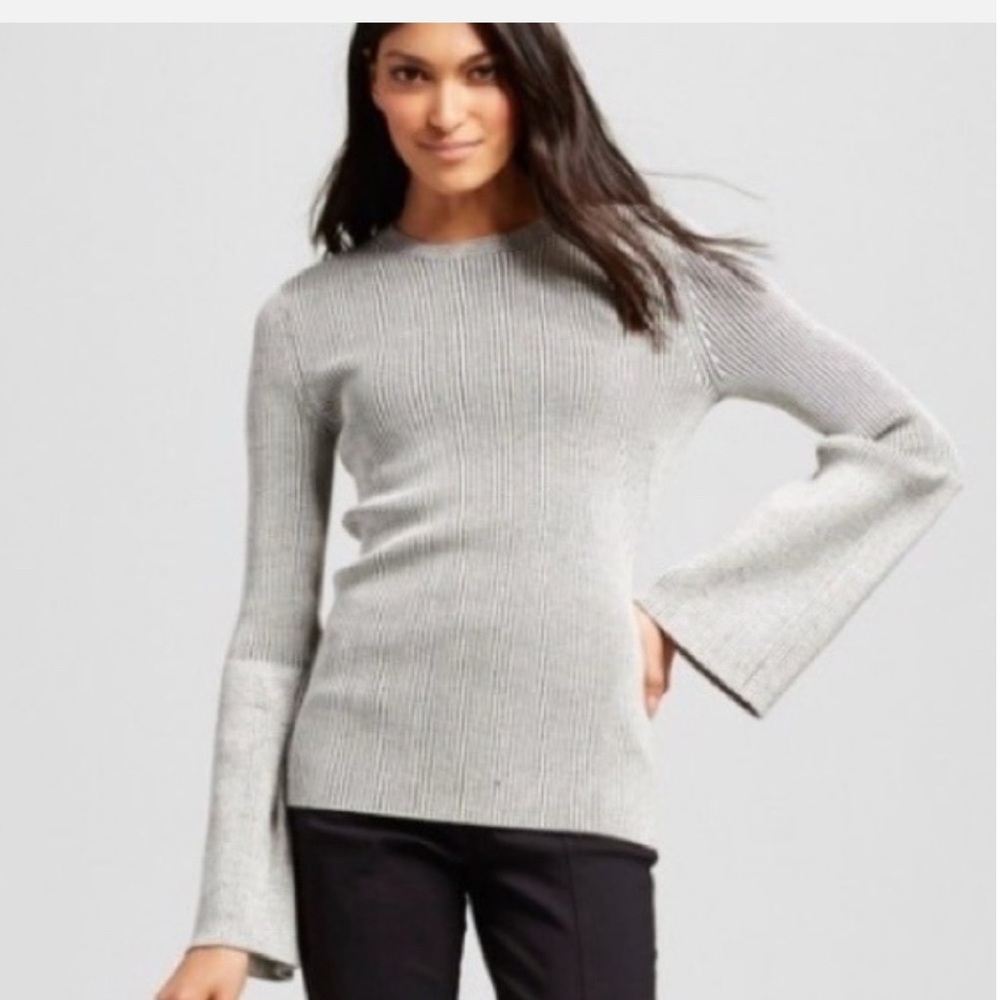 Who What Wear Grey/Black and White Ribbed Bell Sleeve Sweater-NWOT